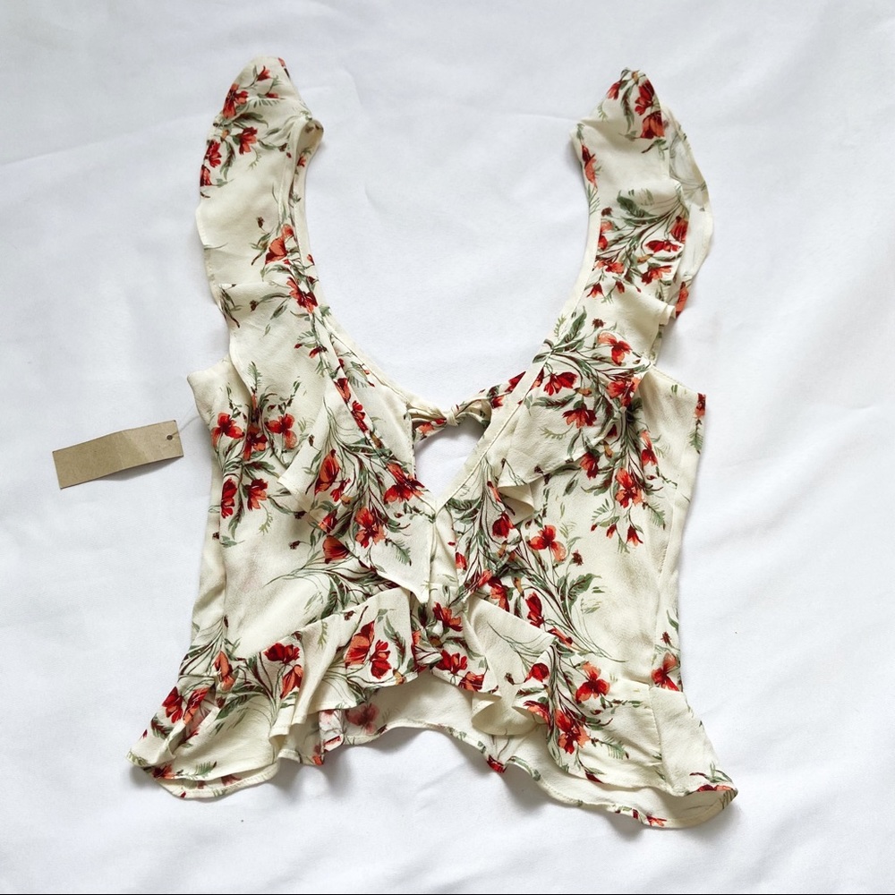 ❤️SOLD NWT Flynn Skye X Revolve Mimi Floral Ruffle Trim Tie Boho Blouse Top XS - Picture 4 of 14